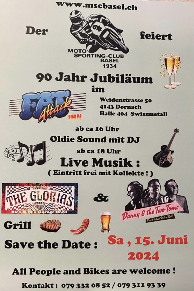 DJ, Grill und Oldie-Sound im Fat Inn: 90 Jahre Moto Sporting Club Basel | am 15.06.2024 ab 16.00 Uhr